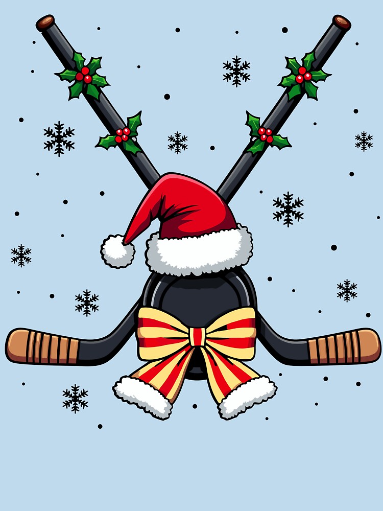 Hockey Stick with Santa Hat and Coquette Bow Funny Christmas Hockey Gift for Players & Fans by TheVogueVibes
