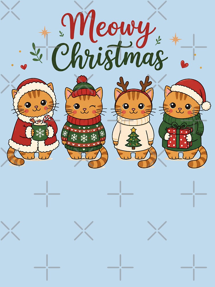 Cute Christmas Cat T-Shirt – Meowy Christmas Funny Cat Holiday Design by Abdelthreads
