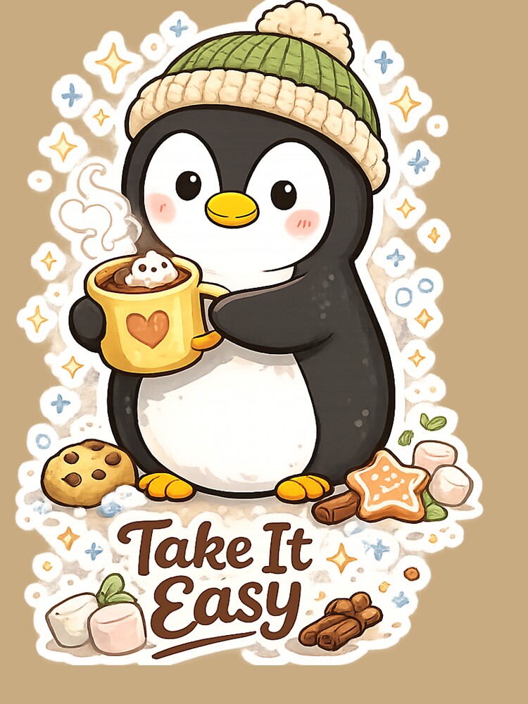 Take It Easy Cute Penguin Cozy Winter Aesthetic Design by sumodesign