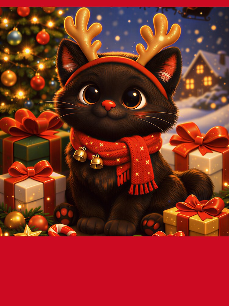 Cute Black Cat Reindeer Horns Christmas Festive by Soluna Studio