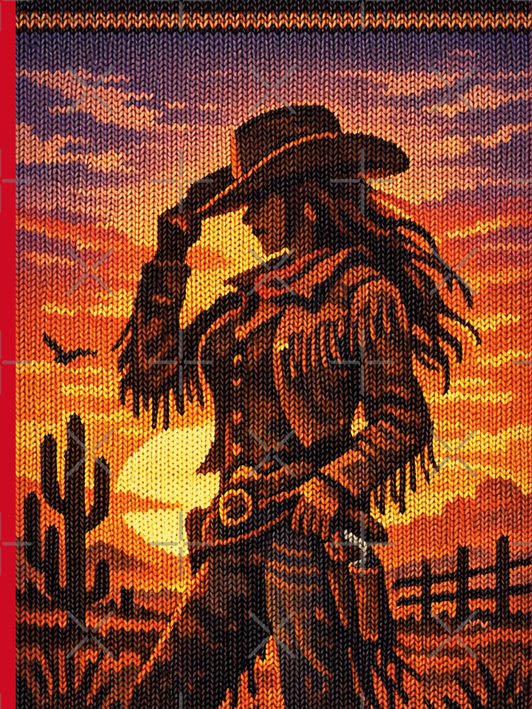 Western Cowgirl Silhouette – Retro Knit Look in a Desert Sunset by Mauswohn