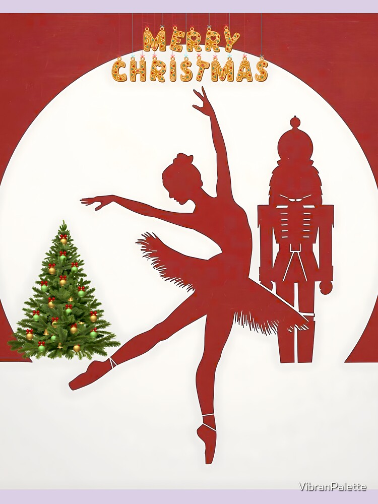 Ballerina Nutcracker Silhouette Christmas Dance and Tree Art by VibranPalette