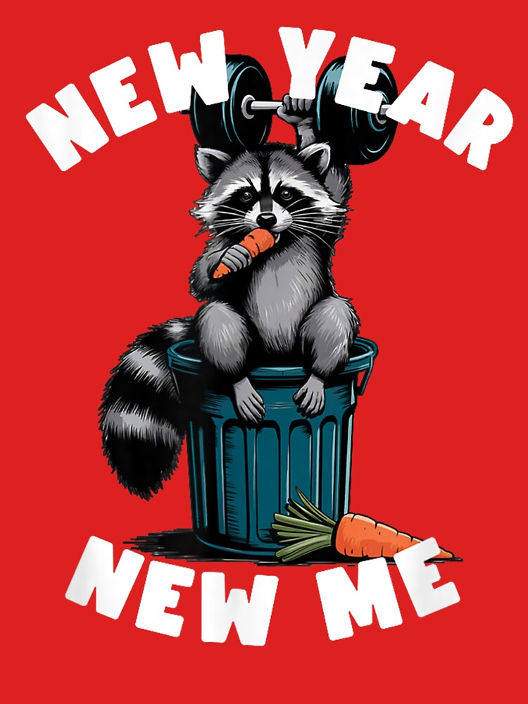Funny New Year New Me Raccoon trash panda carrot & dumbbell by Phoemps