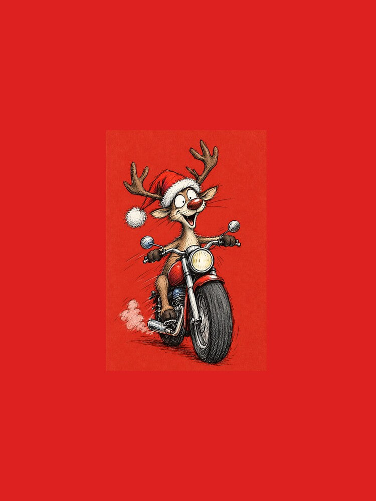 Funny Christmas Reindeer Riding a Motorcycle by mayatA-rt