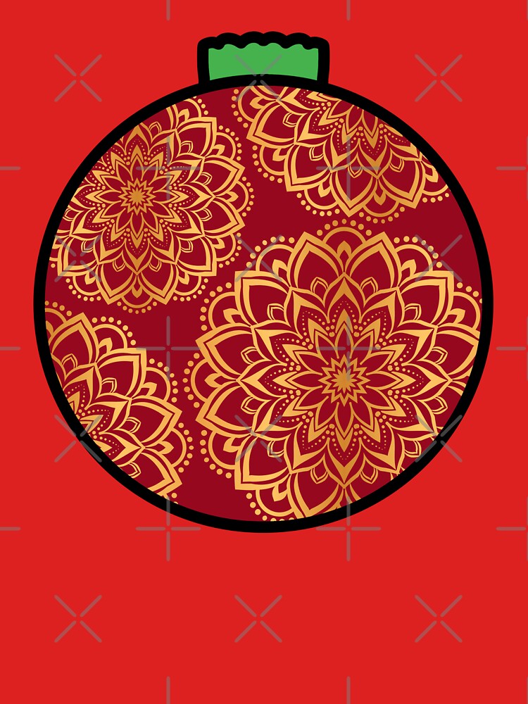 Seasonal Glitter Gold red Christmas mandala floral holiday greetings ornament by DivineMandala