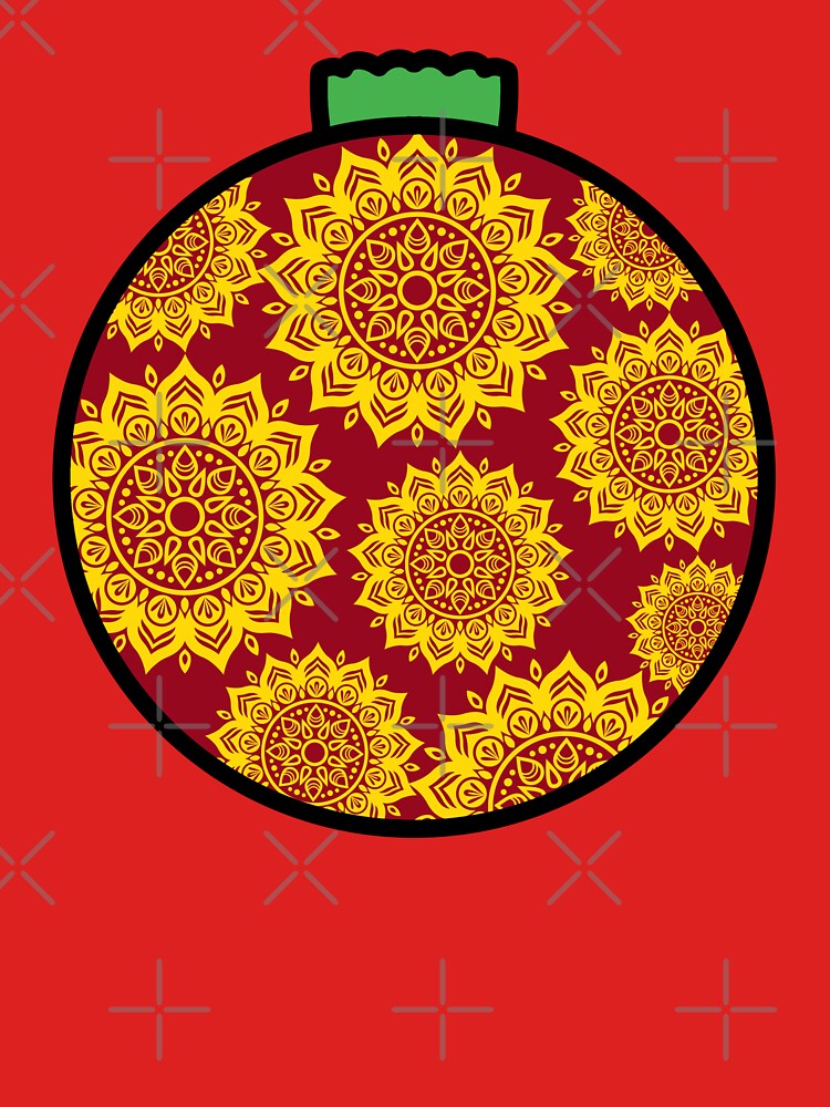 Mandala Glitter Gold red Christmas floral holiday greetings ornament by DivineMandala