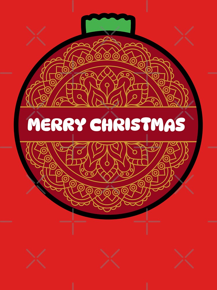 Glitter Gold red Merry Christmas mandala floral holiday greetings ornament by DivineMandala