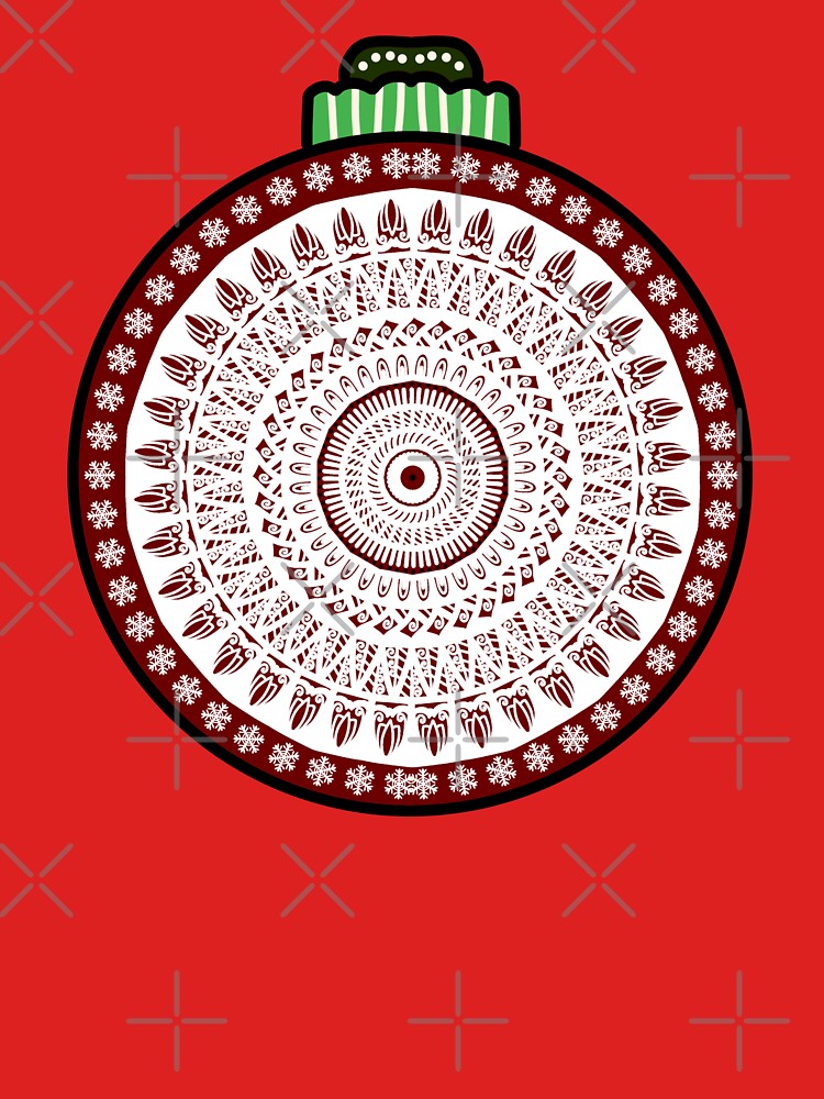 White red Merry Christmas mandala floral holiday greetings ornament by DivineMandala