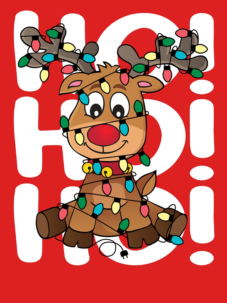 Adorable Reindeer Wrapped in Christmas Lights Ho Ho Ho by HoneycoffeeShop