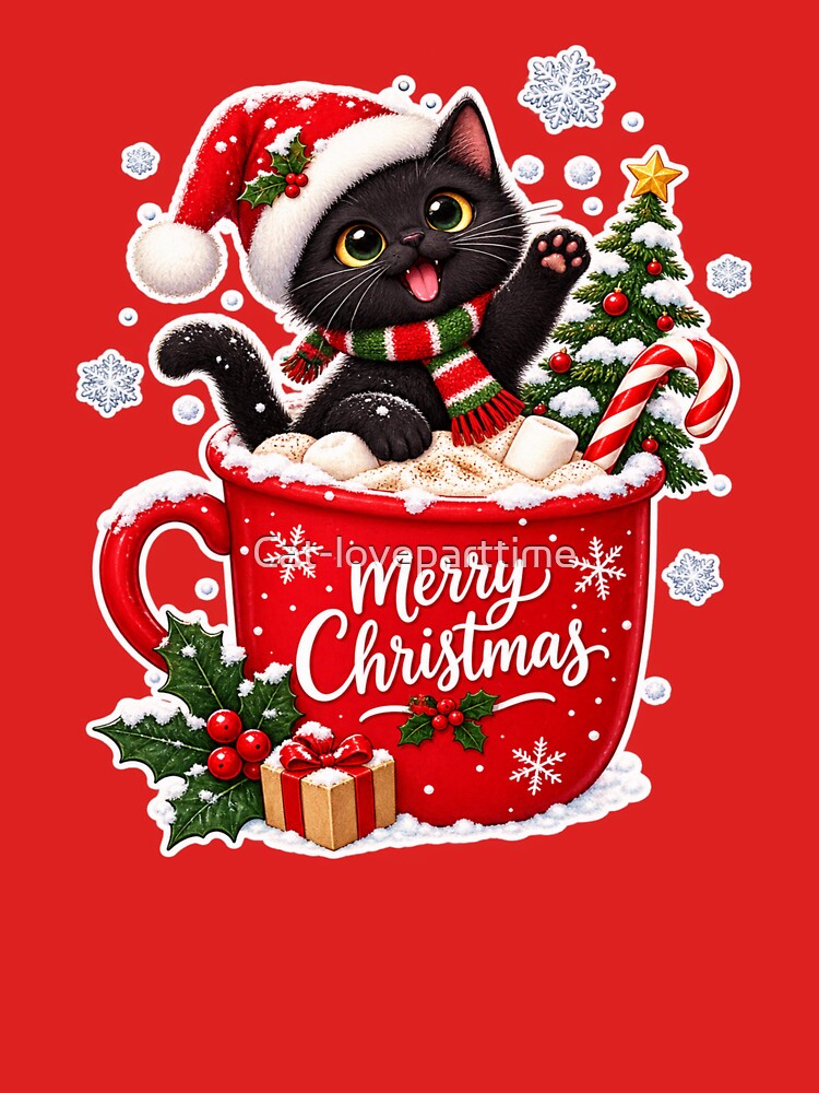 Christmas Black cat in a Cup by Cat-loveparttime
