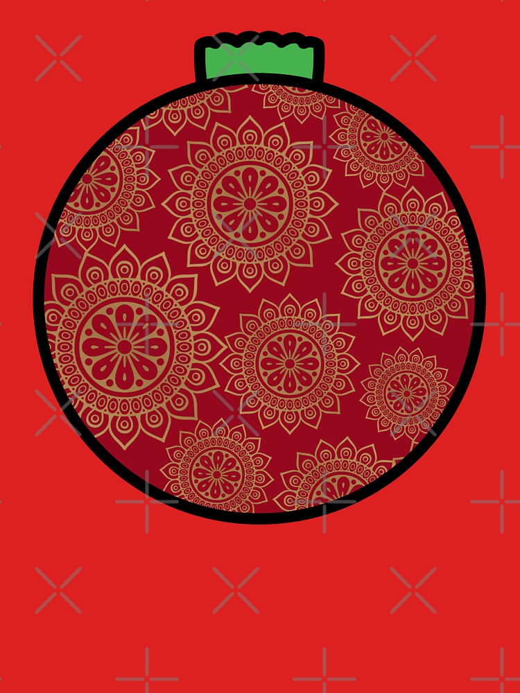 Simple Mandala Glitter Gold red Christmas floral holiday greetings ornament by DivineMandala