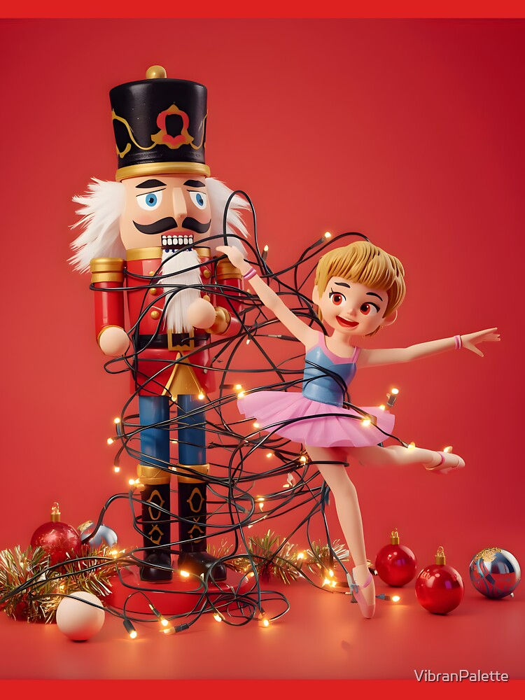 Funny Nutcracker Tangled in Christmas Lights Ballerina Doll Art by VibranPalette