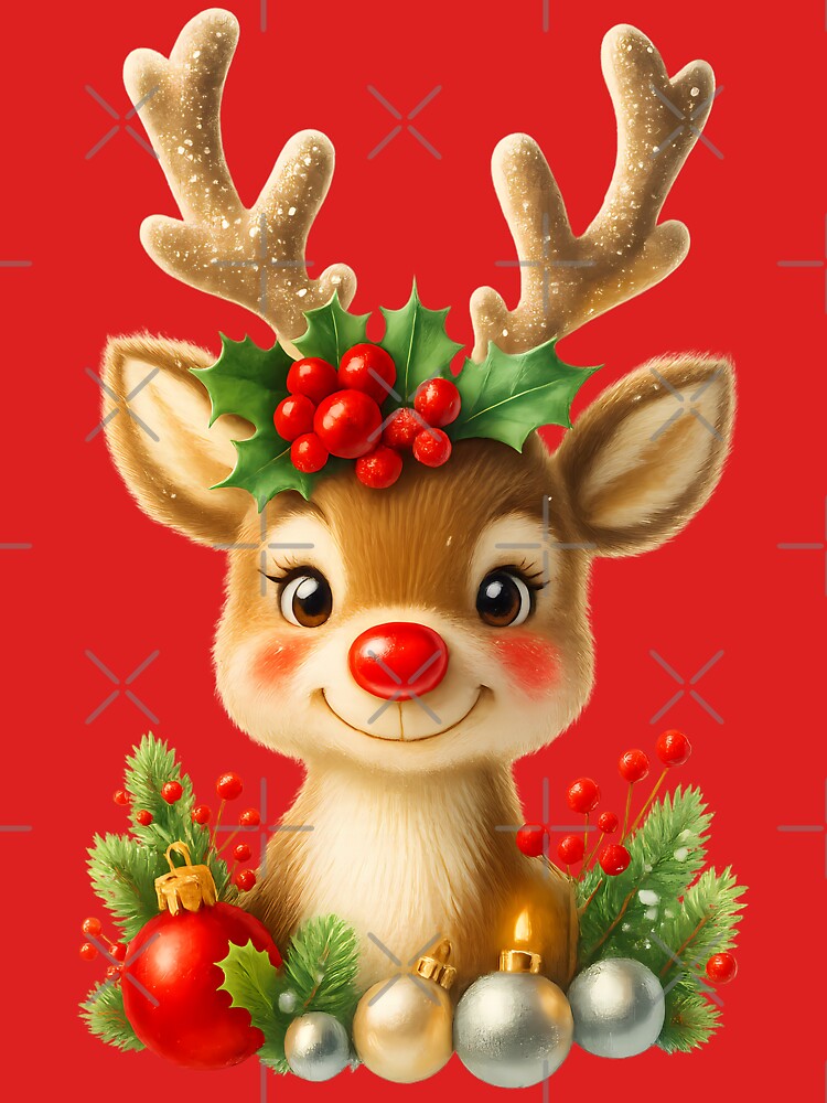 Cute Christmas Reindeer 3D Illustration | Holiday Festive Design by Aurora Prints