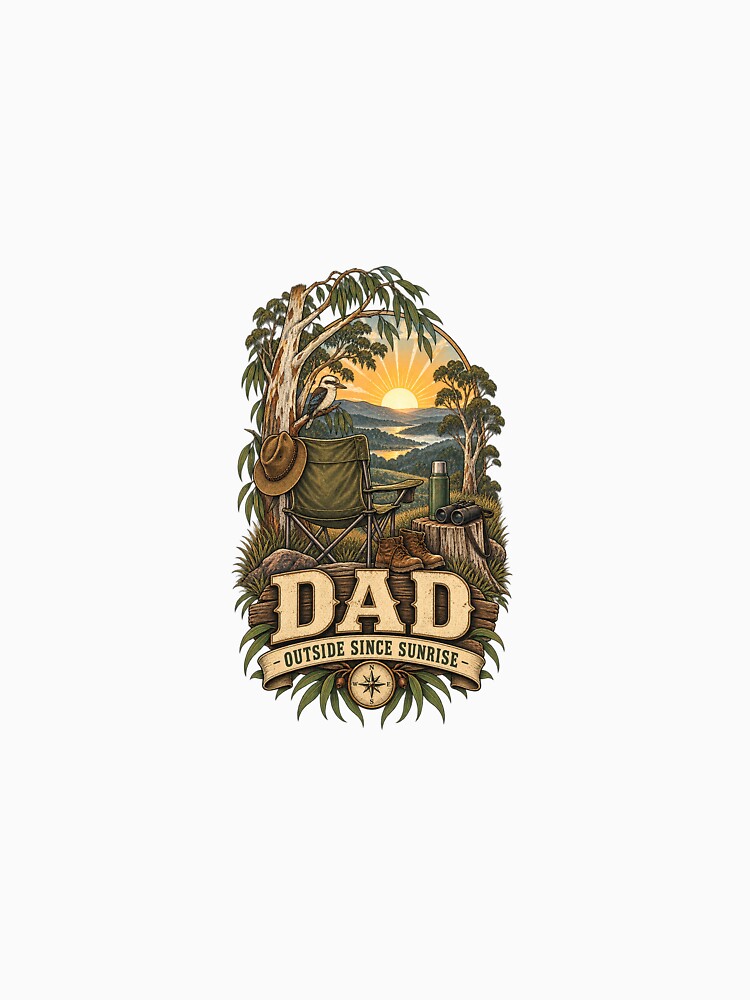 Dad Outside Since Sunrise Vintage Australian Outdoors Design by Peak Pop Designs | Funny Gifts, Cozy Art & Cute Animals