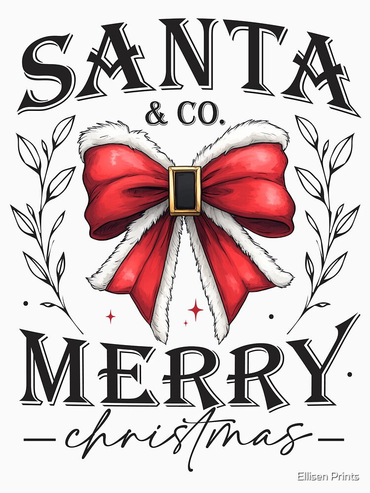 Santa & Co. Merry Christmas Elegant Red Bow Holiday by Ellisen Prints