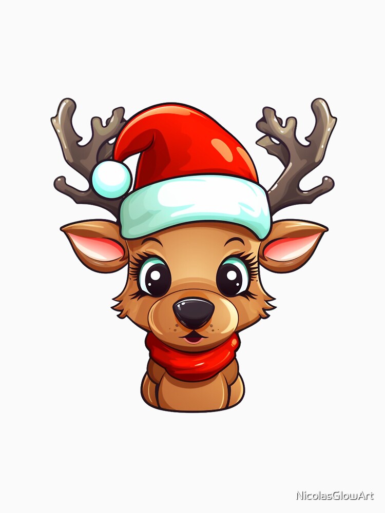 Cute Christmas Reindeer | Classic T-Shirt, Sticker by NicolasGlowArt