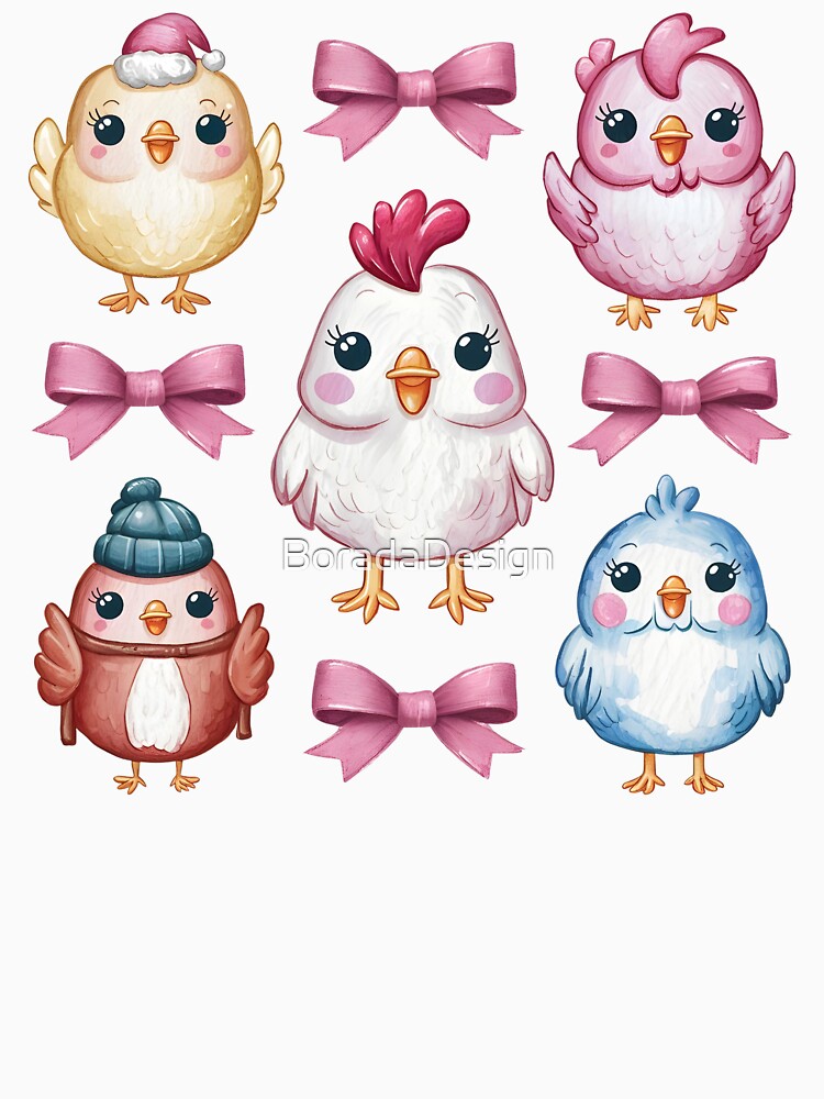 Coquette Chicken Design- Cute Christmas Chickens by RINRADA KHANMOREE