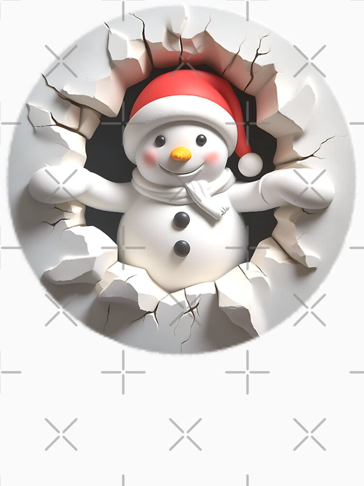 Kawaii 3D snowman wearing Santa hat breaking through wall by LiLohaveaplan
