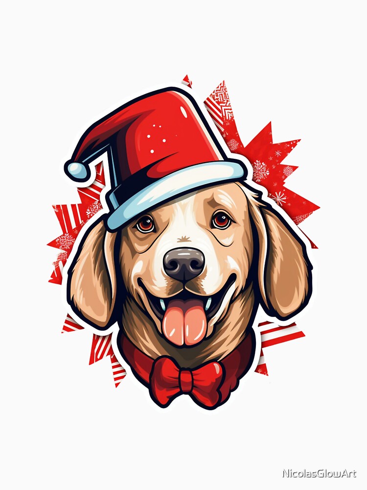 Red Hat Christmas Dog | Sticker by NicolasGlowArt