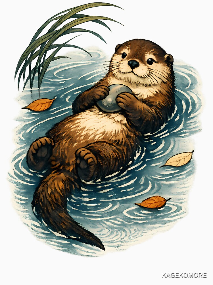 Floating Otter Japanese Woodblock Art by KAGEKOMORE