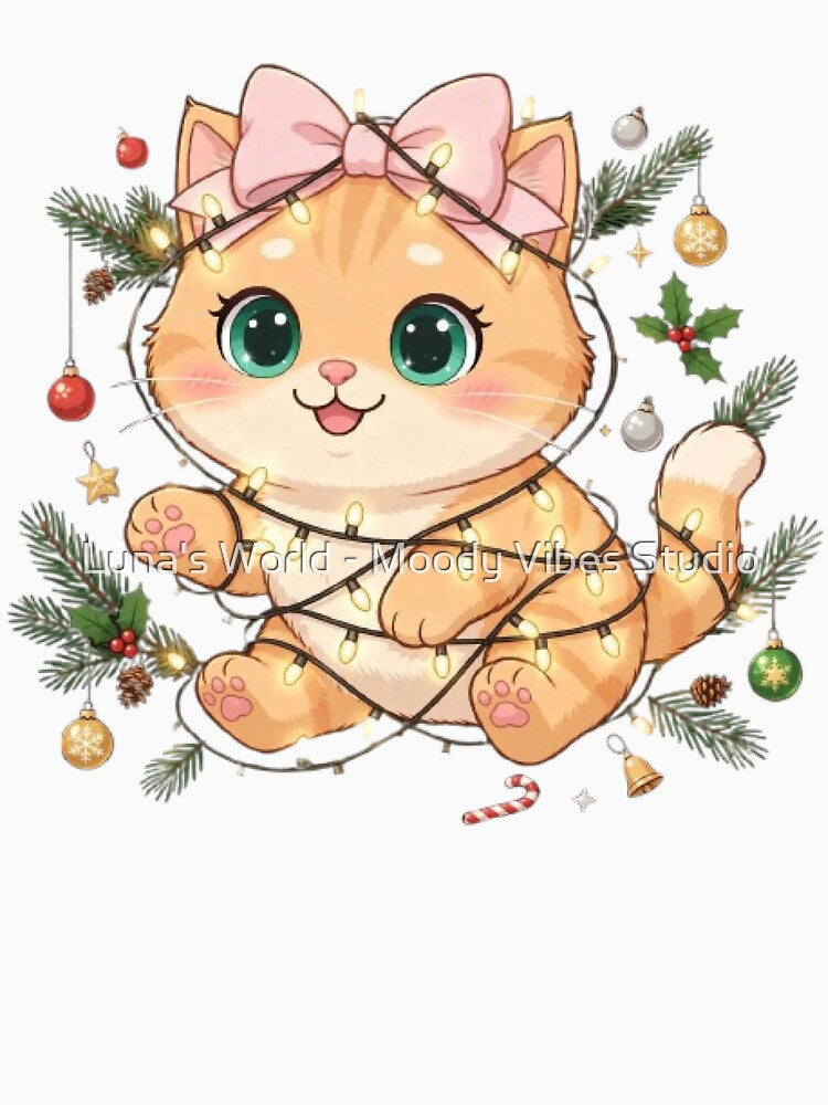 Christmas Lights Cat Tangled In Lights by Luna's World - Moody Vibes Studio