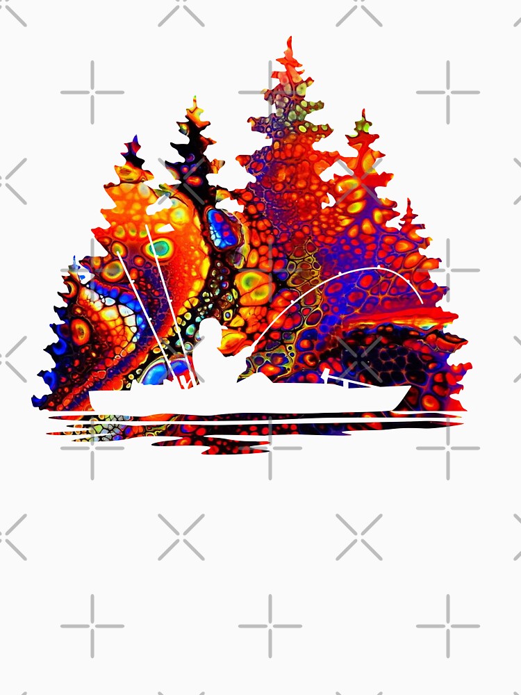 Kayak Fisherman Lake Scene With Rainbow Abstract Background by Sam Morrison