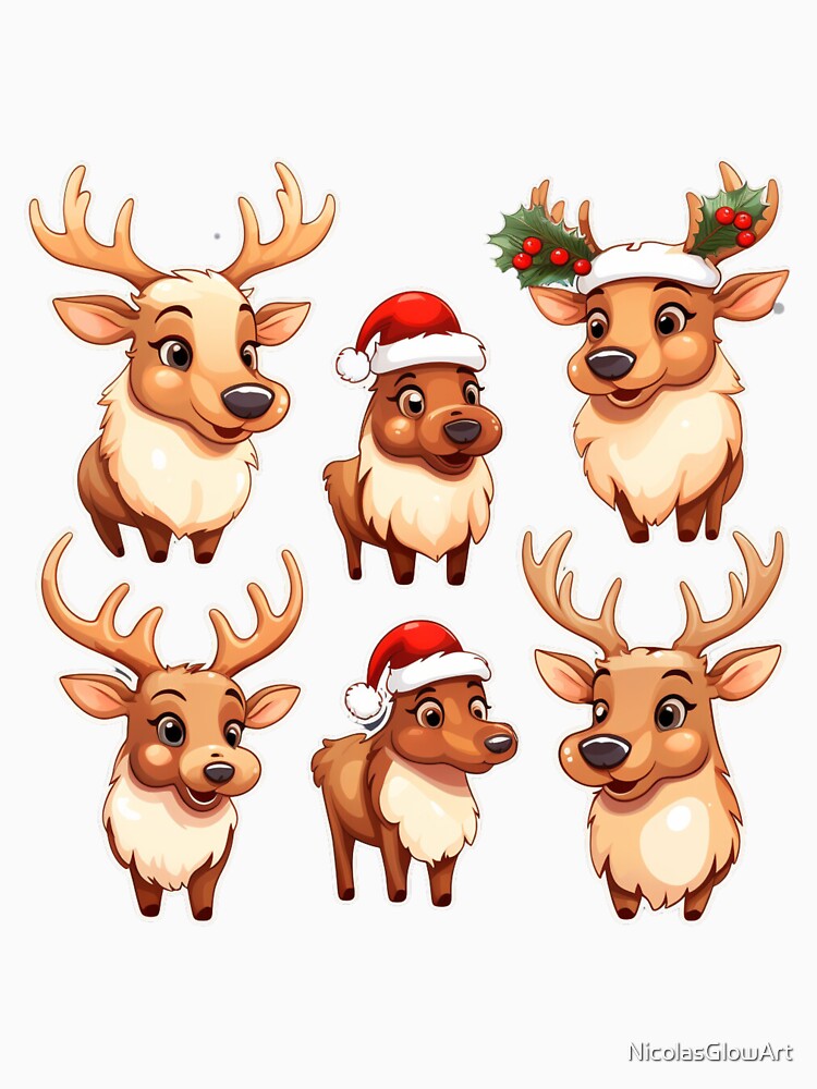 Christmas Stickes Pack Of Reindeer by NicolasGlowArt