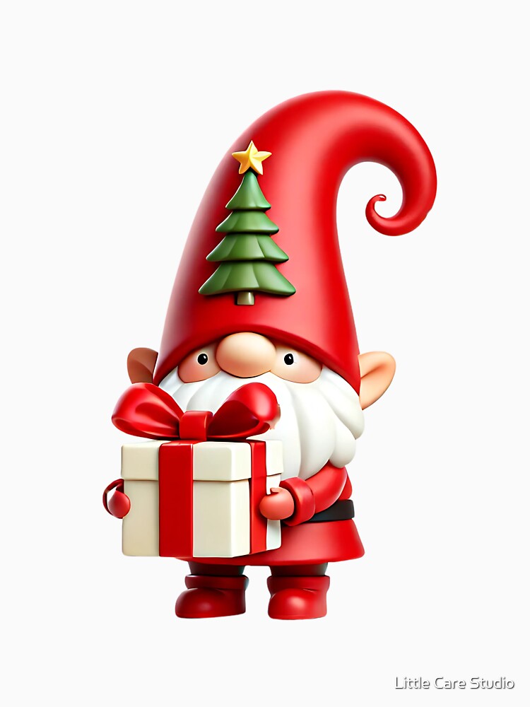 Adorable Christmas Gnome Holding a Gift Box by Little Care Studio