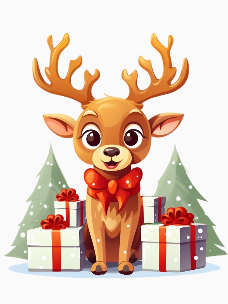 Adorable cute christmas reindeer smiling with gifts by TomxDesign