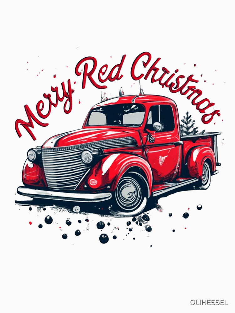 Red Merry Christmas Vintage Red Santa Truck by OLIHESSEL