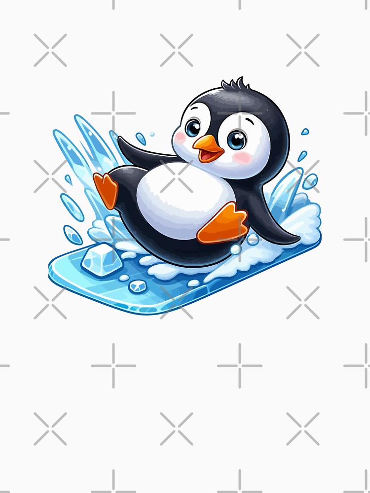 Cute Baby Penguin Sliding on Ice Cartoon Illustration by HesselKelvin
