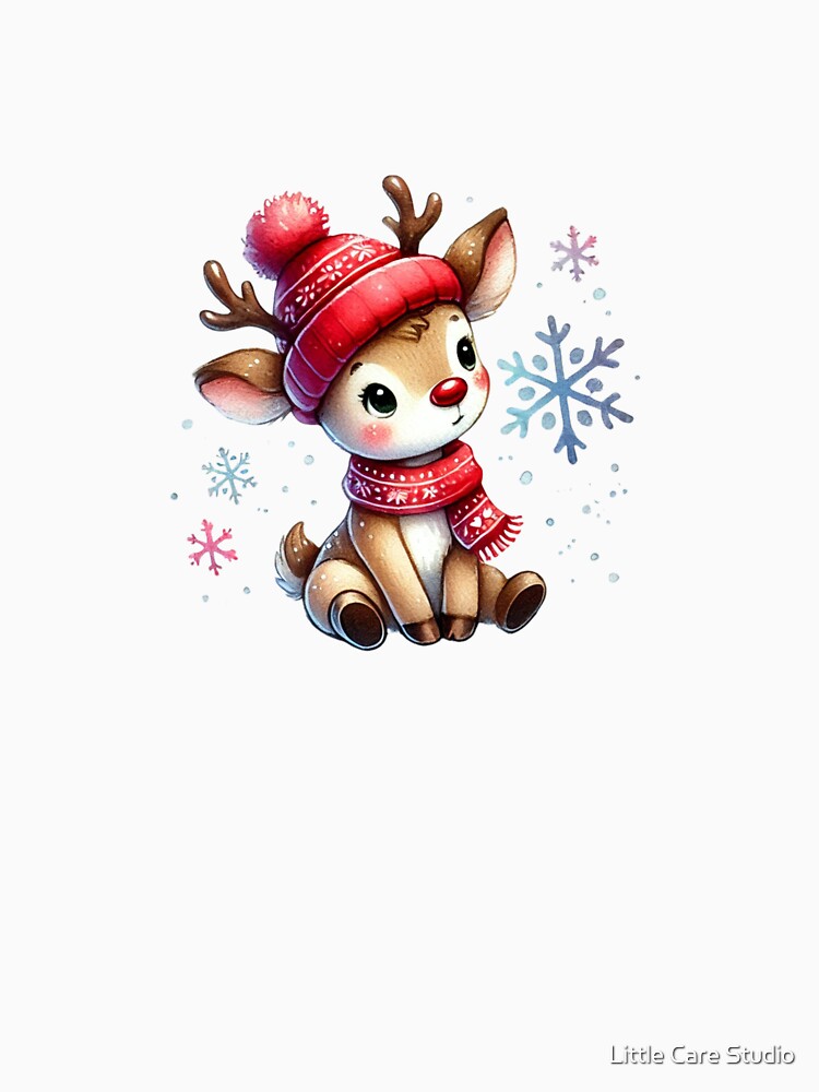 Cute Reindeer in Winter Hat Illustration by Little Care Studio