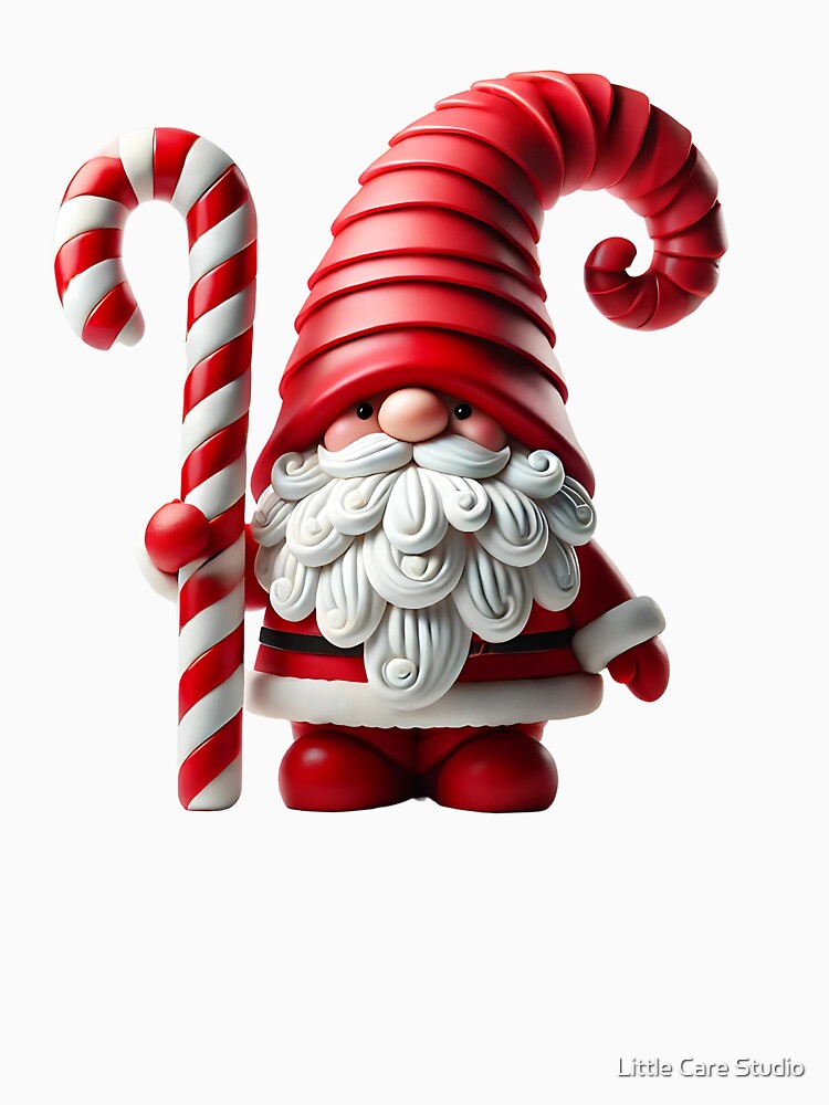 Festive Christmas Gnome with Candy Cane Illustration by Little Care Studio