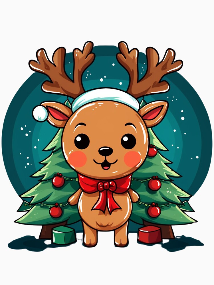 Adorable cute christmas reindeer with christmas tree by TomxDesign