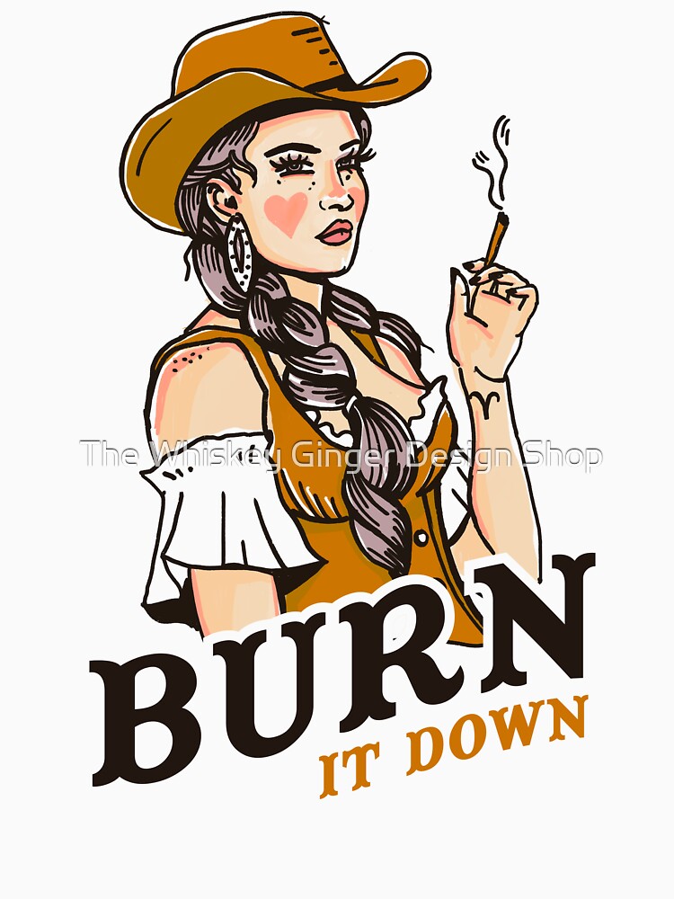 Burn It Down: Sexy Pinup Cowgirl Smoking by The Whiskey Ginger Design Shop