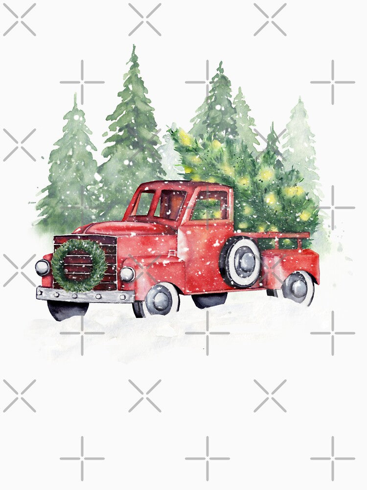 Vintage Christmas red truck. Christmas tree. by InnaPatiutko