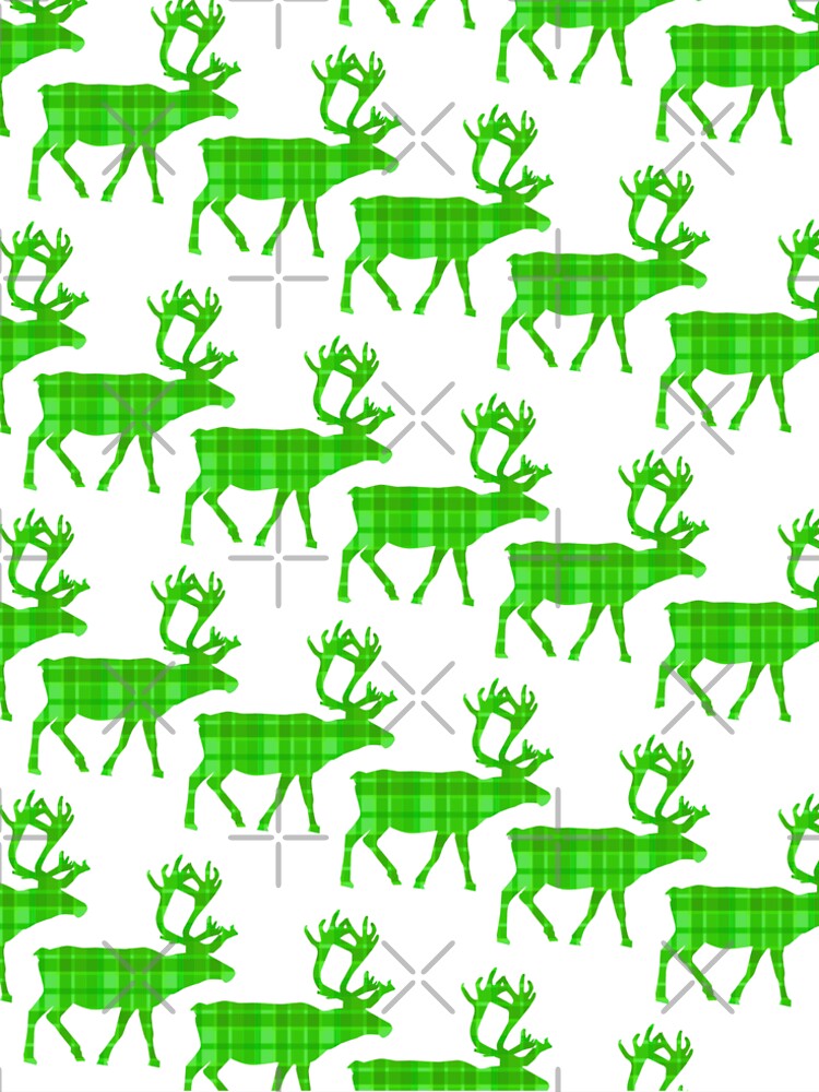 Green Plaid Christmas Reindeer Pattern by Sartoris Art