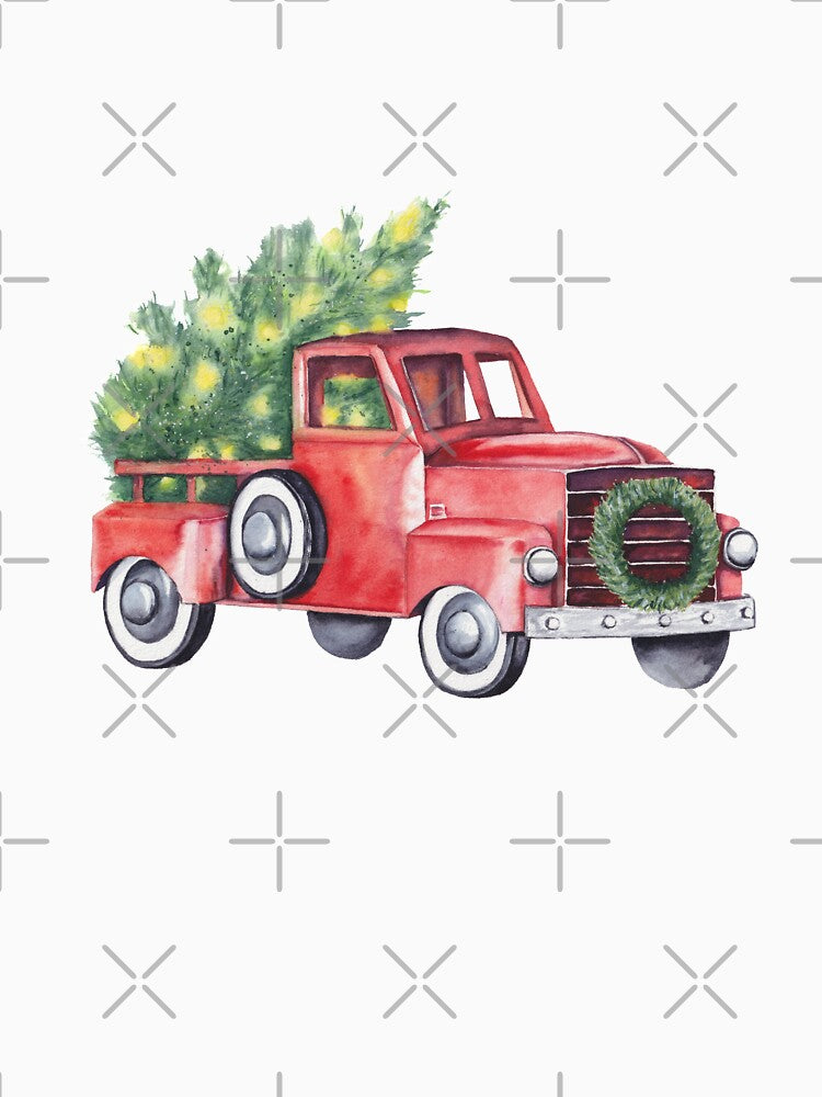 Old red truck Christmas illustration by InnaPatiutko