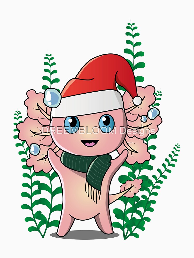 Merry Christmas Pink Axolotl under water by DREEMBLOOM Designs