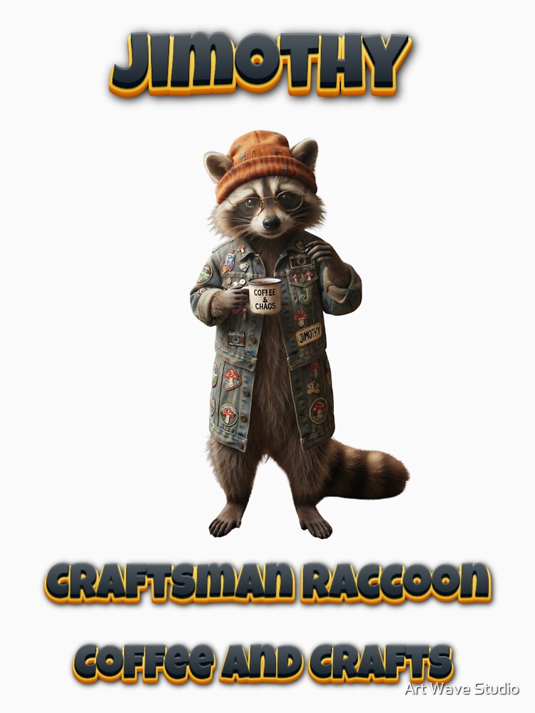 Jimothy Raccoon The Adventurous Raccoon Coffee Lover Cute Animal Sticker & T-Shirt Design by Art Wave Studio