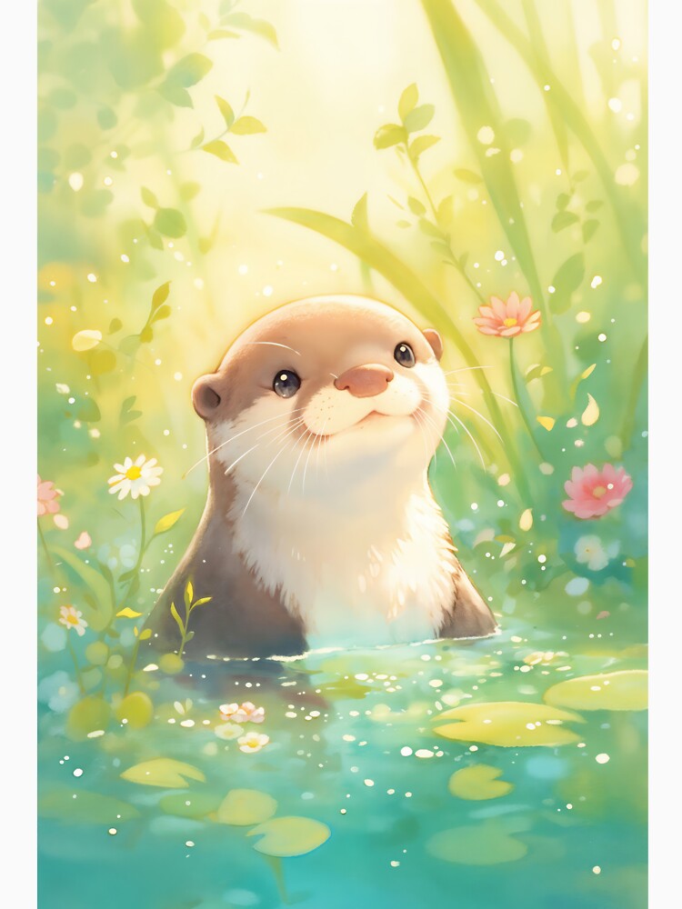 Whimsical Otter in a Flowering Pond by AshiraCreations