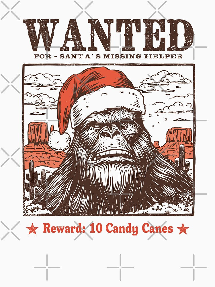 Wanted Christmas Bigfoot Vintage Poster Funny Santa Sasquatch Retro Western by JessArty ⭐⭐⭐⭐⭐