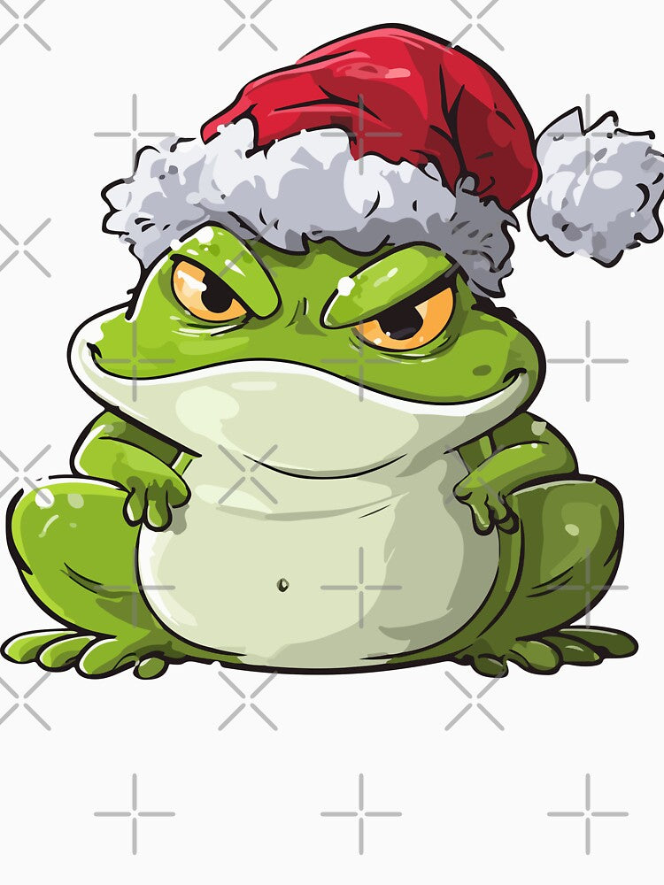 Grumpy Christmas Frog | Funny Santa Hat Meme Sticker by Moss and Moon Studio