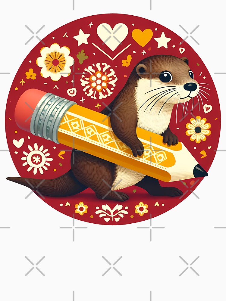 Overanxious Otter: Back to School Pencil Pal - Scandinavian Folk Art by heidiannemorris © by FOLK ART FUSION
