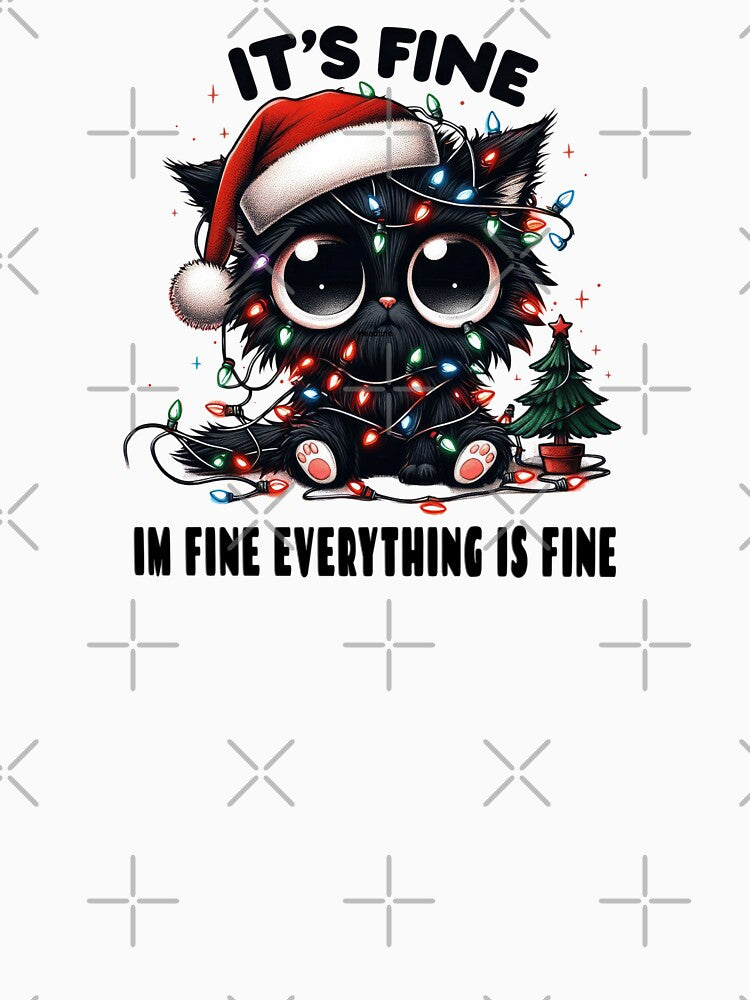 Im Fine Everything is Fine Cat Tangled Up In Christmas Lights by Diane Gotti