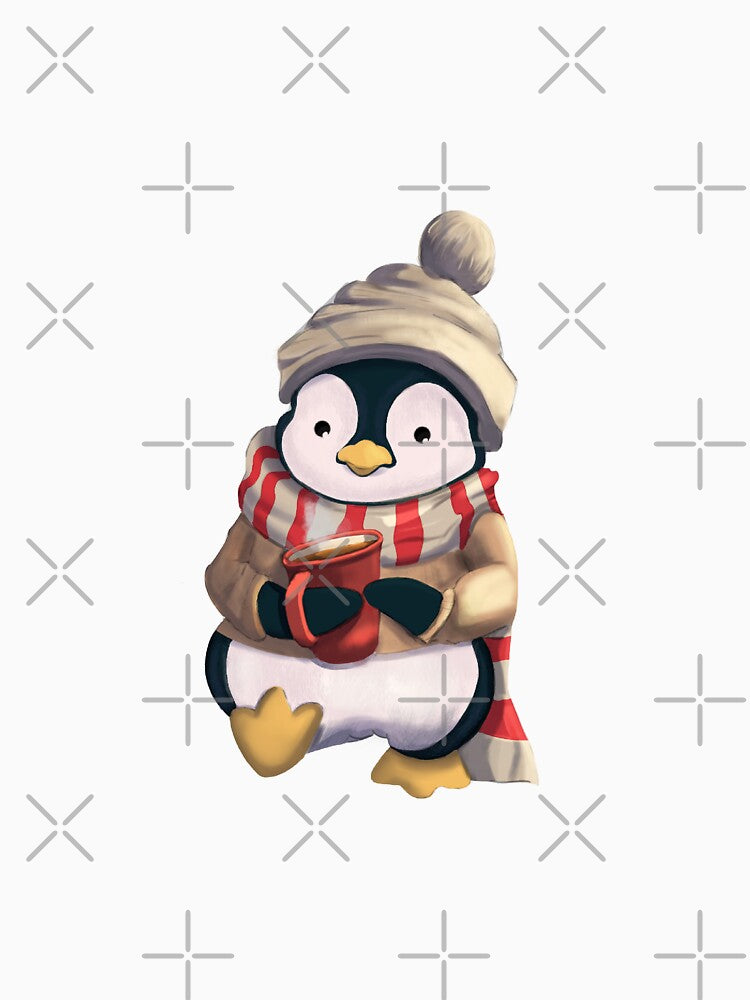 Christmas penguin drinking coffee by Pafart