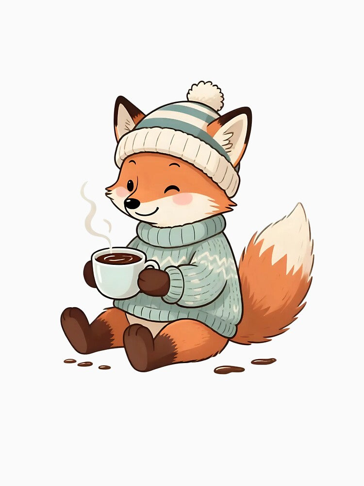 Adorable illustration of a fox with a hot coffee by Soulharmony