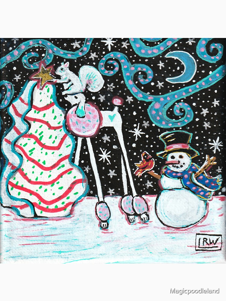 Christmas Tree Cake with Snowman, Poodle, and White Squirrel by Magicpoodleland