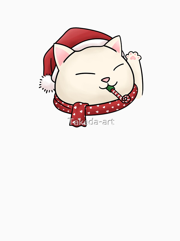 Christmas Cat in Santa Hat with Scarf by Takeda-art