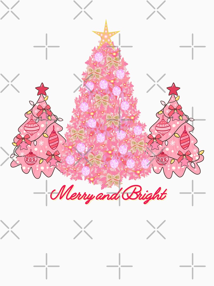 Pink Christmas Trees Merry and Bright Design by Inkworksbyshery